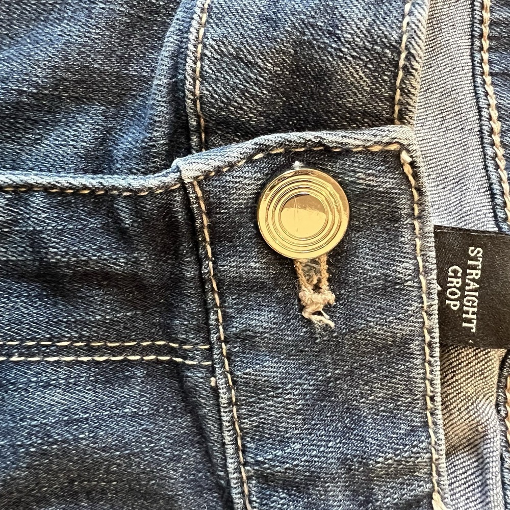 White House Black Market Women's Size 4 Med Dark Distressed Straight Crop Jeans‎ - Picture 6 of 8
